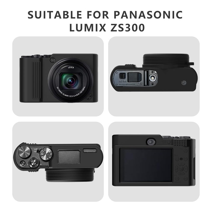 Silicone Case for lumix ZS300-(Black) | for Lumix ZS300 accessories、Protective Cover with 1 Pcs Screen Protectors, Detachable Lens Cover-(Black) Black