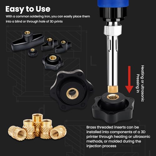 M3 Heat-Set Threaded Inserts, M3x4x5mm(500Pieces) Heat Set Insert for 3D Printing Components and Plastic Parts,Brass Metric Knurled Nuts 500