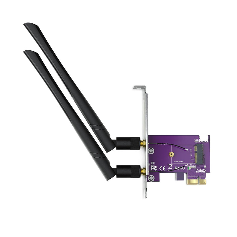 PCIe x1 to M.2 WiFi Bluetooth Adapter Card - Supports A+E Key NGFF Modules, Dual-Band 2.4GHz/5GHz with 2X 5dBi Antennas | Desktop Wireless Upgrade Solution