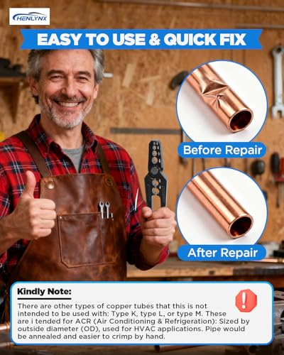 Manual Copper Tube Rounder - 6 Hole Pipe Repair Pliers for 1/4" 3/8" 1/2" 5/8" 3/4" 7/8" OD ACR Copper, Aluminum & Steel Tubing - HVAC & Refrigeration Tool by ProCraft Tool Black