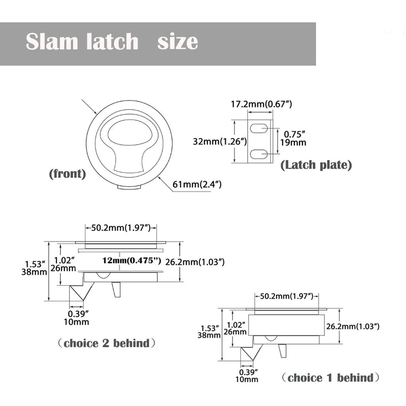 Boat Slam Latch 2" Lift Handle Deck Hatch Marine Grade Stainless Steel Zinc Alloy Flush Latches Boat Hardware Pack of 2