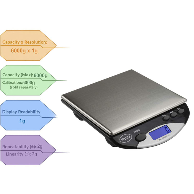 American Weigh Scales AMW Series Precision Digital Kitchen Scale 6KG x 1 KG (AMW-13-BK)