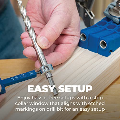 Kreg KPHA308 Easy-Set Pocket Hole Drill Bit with Stop Collar & Gauge/Hex Wrench (Pack of 2) 3/8" x 6" (Pack of 2)