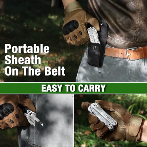 SHALL Multi Tool, 18-in-1 Multitool Pliers, Stainless Steel Multi-tool Pocket Knife w/Screwdriver Bit, Self-locking Multipurpose Tool w/Sheath for Camping Fishing Survival Hunting