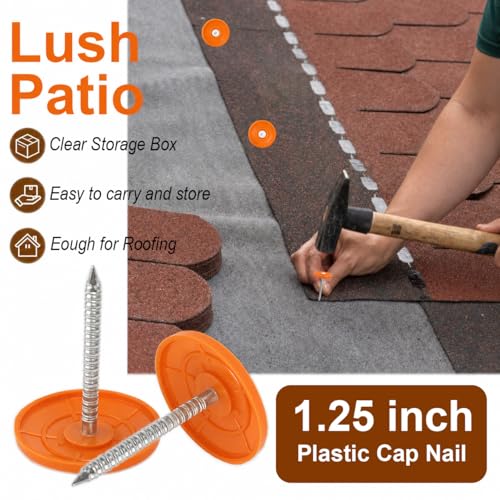 Plastic Cap Roofing Nails 1 1/4 - Galvanized Nails for Tar Paper House Wrap 300 Orange 300