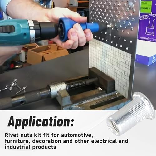 findmall 100Pc Rivet Nut Kit 10-24UNC Aluminum Flat Head Threaded Rivet Nut