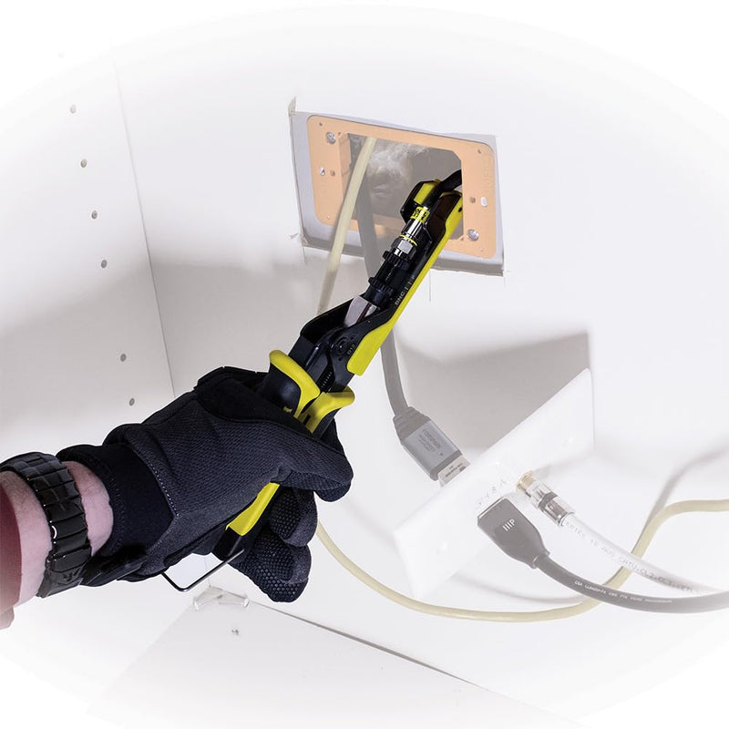 Klein Tools VDV211-100 Crimper, Extended Reach Coaxial Compression Connector for F, BNC, and RCA Connectors Extended Reach Crimper