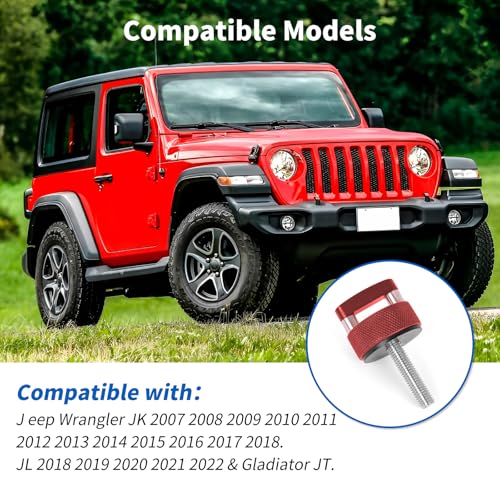 Keycci Aluminum Hard Top Quick Removal Fastener Thumb Screw, Compatible with J eep Wrangler JK 2007-2018 JL 2018-2022 & Gladiator JT, Integrated D Ring, 6 PCS (Red) Hard Top Screws-Red