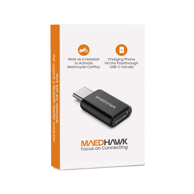 MaedHawk Bypass 2.0 Motorcycle CarPlay Bluetooth Headset Adapter with Passthrough USB-C Charging Port (Grey)