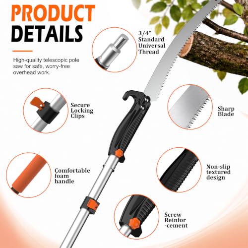 12FT Pole Saw, Tree Pruner Extendable with 3-12FT Extension Pole, Manual Trimmer for Yard Garden and Patios Cutting