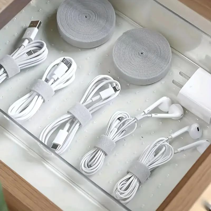 1 Pack Adjustable Cable Organizer Roll | 3m (118.1 inch) Reusable Wire Management Strap for Desktop and Electrical Cable Routing (Gray) Gray
