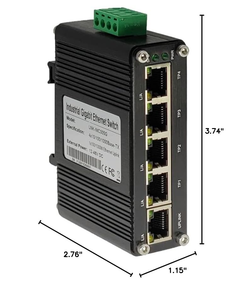 Mini Industrial 5-Port Gigabit Ethernet Switch - Hardened, 10/100/1000Mbps, Din Rail & Wall Mountable (-40 to 167 F), 10Gbps Switching Capacity Cent-S-005