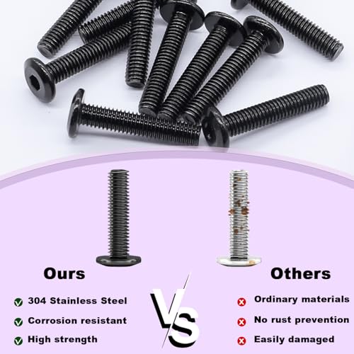 Taiss 10pcs 1/4-20x2-1/2" Flat Head Socket Head Screw,Furniture Bolts,Furniture Screws 304 Stainless Steel,1/4 Bolts Black Zinc Plated Fully Threaded,Countersunk Connector Screws with Hex Spanner