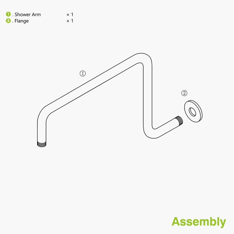 Naiture S Shaped Shower Arm, Gooseneck Shower Head Extension Arm, 1/2 NPT Threaded Connection, 19 Inch Length, Brass, Chrome Finish
