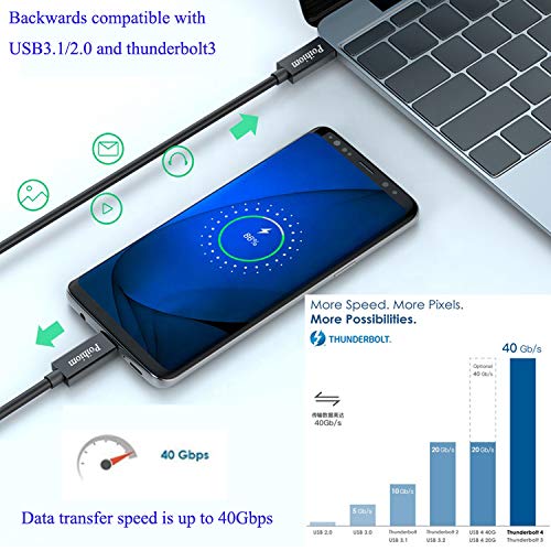 USB4/Thunderbolt 4 Cable 40Gbps 8K Video and 100W Charging Full-Featured USB C Cable Compatible with Thunderbolt 3 for iPhone15 Pro MacBook,External SSD,eGpu,Type C Docking Station (0.8)