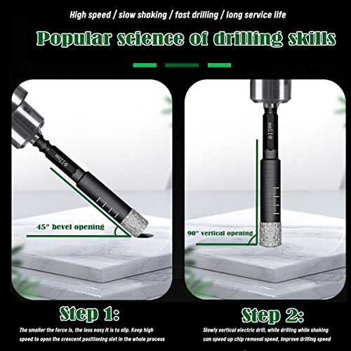 8 PCS Black Dry Diamond Drill Bits Set, Hex Shank Diamond Hole Saw Kit with Storage Bottle, for Granite Marble Tile Ceramic Stone Glass Hard Materials (Not for Wood) with Size 3/16'' to 9/16''