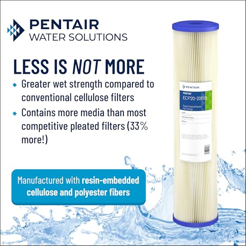 Pentair Pentek ECP5-20 Sediment Water Filter, 20-Inch, Whole House Pleated Cellulose Polyester Replacement Cartridge, 20" x 2.5", White End-Cap, 5 Micron 5 Micron - White