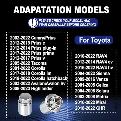 Wheel Lock Lug Nut Set for Toyota Lexus, M12 x 1.5, Anti-Theft Security Kit, Compatible with RX350, IS250, ES350, Camry, RAV4 Replace 00276-00900