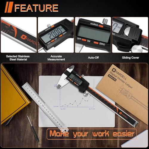 HARDELL Digital Caliper 6 Inch, Large LCD Screen Calipers Measuring Tool