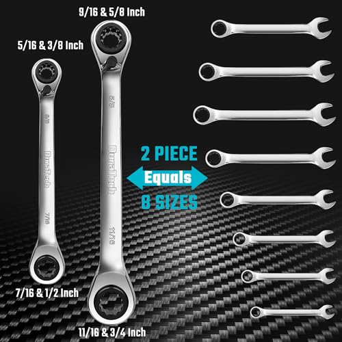 DURATECH 4-in-1 Reversible Ratcheting Box Wrench Set, SAE, 2-Piece Regular 5/16"-3/4"