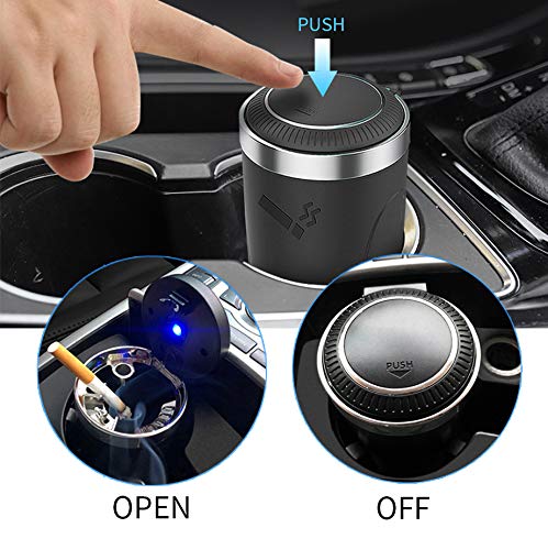 ZAIZAI,Car Ashtray with Lid Smell Proof, Car Cigarette Ashtray with Lid and Light ,Stainless Metal Material, Easy To Clean, 1pcs Black Ashtray + 1pcs Cleaning Brush