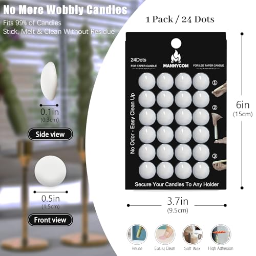 Taper Candle Sticky Dots - 24pcs Spiral Candle Sticky Dots Candles Adapter Soft Wax Candle Holder Accessories for Secure Candle Placement - White WHITE-1P
