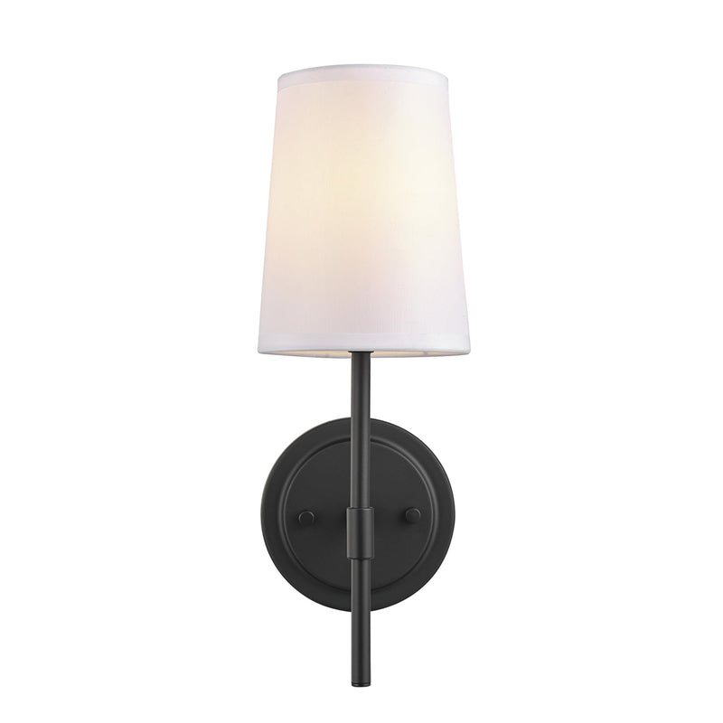 GLOBE Electric 51859 1-Light Wall Sconce, Matte Black, White Fabric Shade, Wall Lighting, Wall Lamp Dimmable, Wall Lights for Bedroom, Kitchen Sconces Wall Lighting, Home Décor, Bulb Not Included Matte Black, White Shade