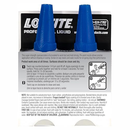 Loctite Super Glue Professional Liquid, Clear, 0.7 fl oz Bottle, 2 Pack - Superglue for Plastic, Wood, Metal, Crafts & Repair, Cyanoacrylate Adhesive Instant Glue, Quick Dry