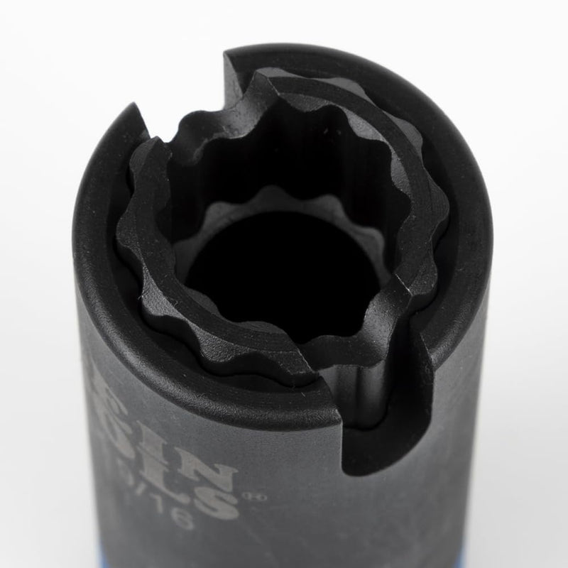 Klein Tools 66031 3-in-1 Slotted Impact Socket, 12-Point Deep Sockets, Coaxial Spring Loaded, 3/4 and 9/16-Inch Hex Sizes, 1/2-Inch Drive 3/4-Inch and 9/16-Inch Spring Loaded Socket