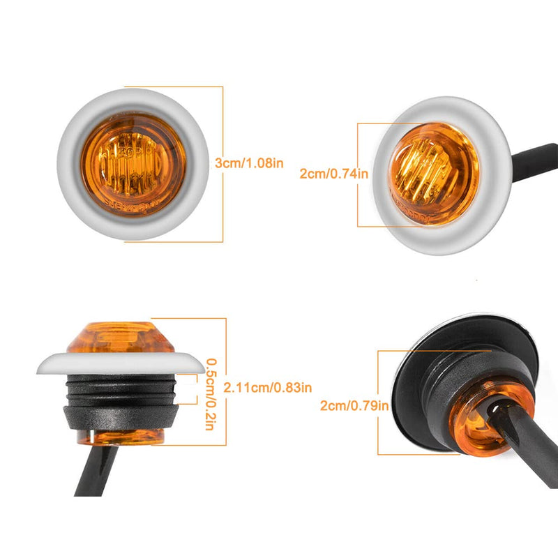 20PCS 3/4" Amber Round LED Side Marker Lights, 12V Trailer Clearance Lights with Chrome Grommets for Trailer Truck Car RV ATV