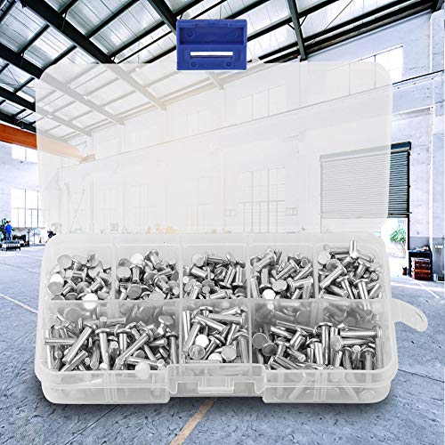 400 Pcs M3 Flat Head Aluminum Rivets with Box, Flat Head Solid Rivet 4mm-16mm Length, Solid Aluminum Rivet Assortment