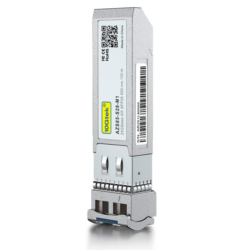 10GTEK 25G SFP28 SFP+ SR Transceiver, 25GBase-SR Duplex LC MMF Optical Module for Intel E25GSFP28SR, 850nm, DDM, up to 100m 25GBase-SR: 100m 1