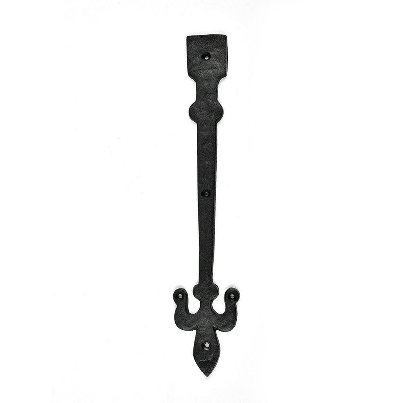 Renovators Supply Manufacturing Black Wrought Iron Fleur De Lis Garage Door Decorative Hardware 12 in Rust Resistant Dummy Strap Hinge with Mounting Hardware Pack of 1