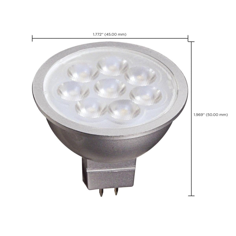 Satco Lighting 6.5 Watt Dimmable MR16 Low Voltage LED Light Bulbs - 3000K Soft White - 40 Degree Beam Angle - GU5.3 Base - 12 Volt AC/DC - 6 Pack