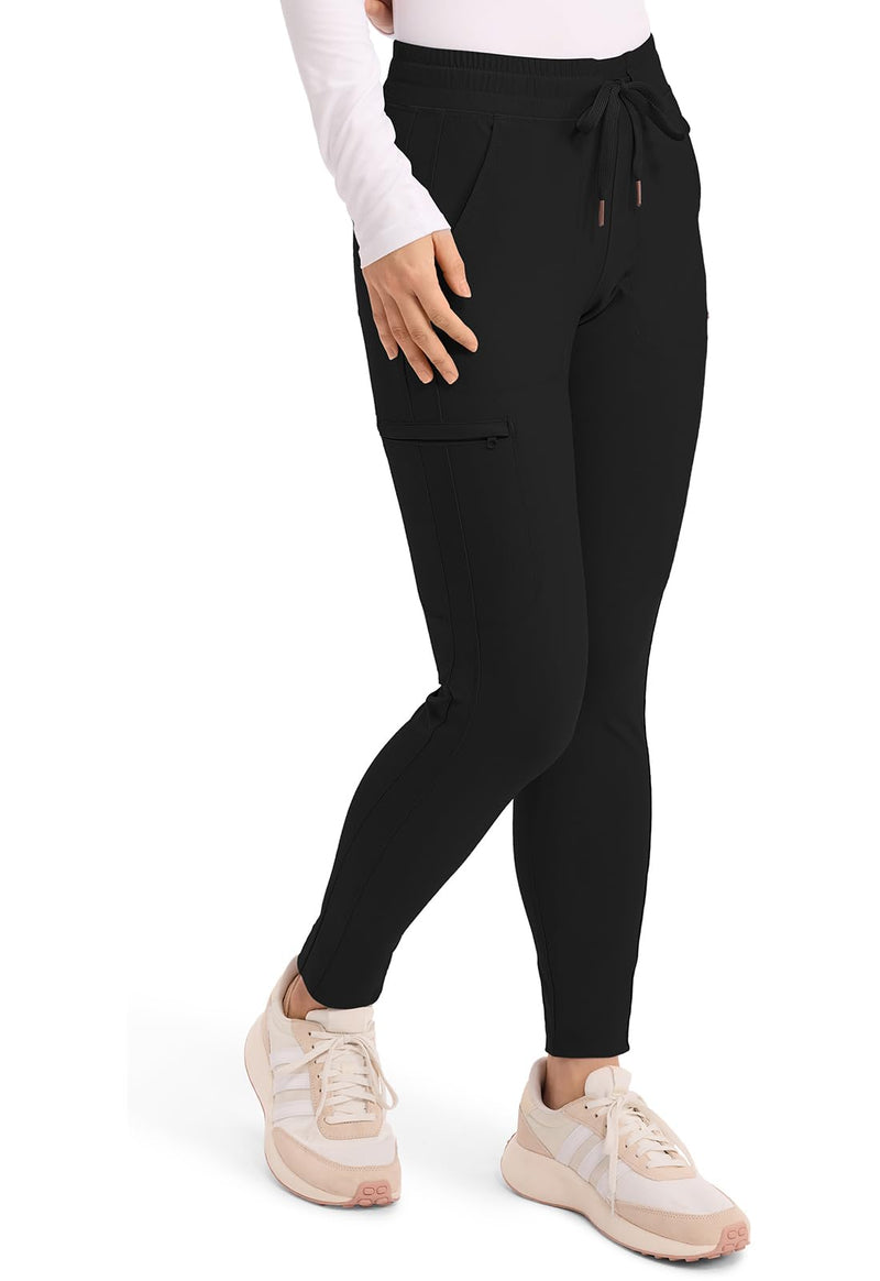 Cherokee Womens Mid Rise Tapered Leg Drawstring Scrub Pants 5 Pocket 360 Stretch Moisture Wicking Easy Care - CK095 Small Black