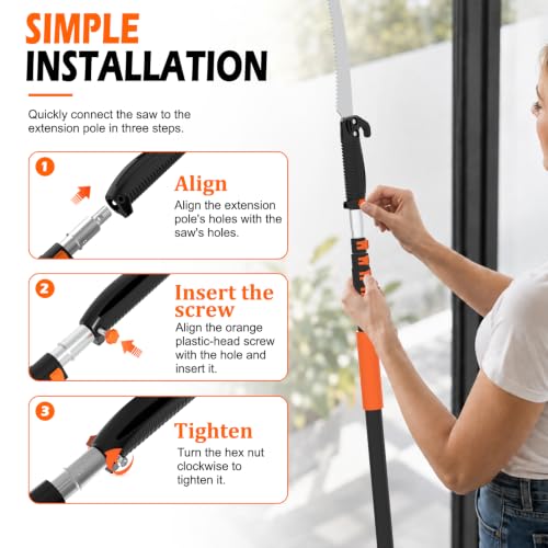 12FT Pole Saw, Tree Pruner Extendable with 3-12FT Extension Pole, Manual Trimmer for Yard Garden and Patios Cutting
