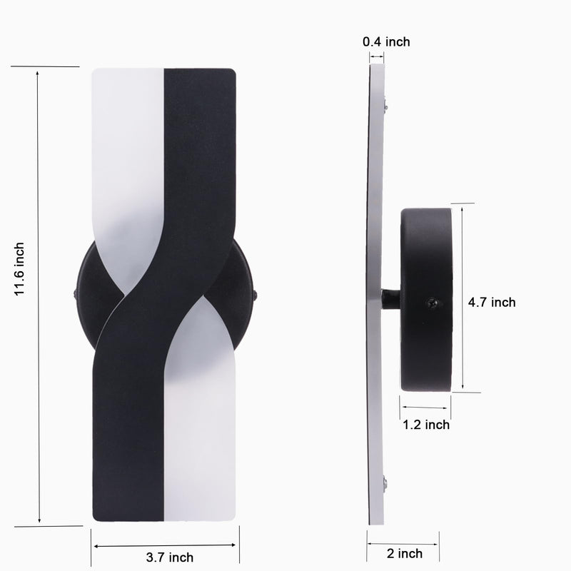 Kawell 12W Minimalist LED Wall Light 1%-100% Dimming Modern Sconce Hardwired Indoor Lamp Square for Bedside Hallway Study Kitchen, Black 6000K