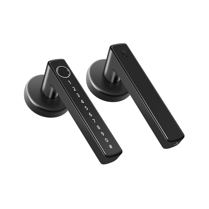 ETEKJOY Smart Door Lever Lock 4-in-1 App+Fingerprint+Passcode+Key Left/Right Reversible Handle Keyless Entry Auto Lock Knob Home Office Hotel Apartment Bedroom (Black with App) Black with App