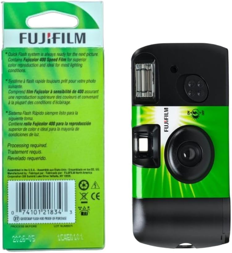Fujifilm QuickSnap Flash 400 Camera, Fujifilm Disposable Camera with Flash, 27 Exposures with Sunshine Photo Microfiber Cloth (2 Pack) 2 Pack