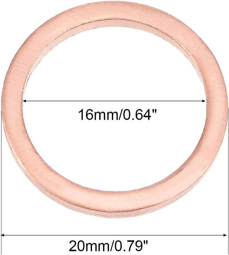 20 Pcs 16mm x 20mm x 2mm Copper Flat Washer for Screw Bolt