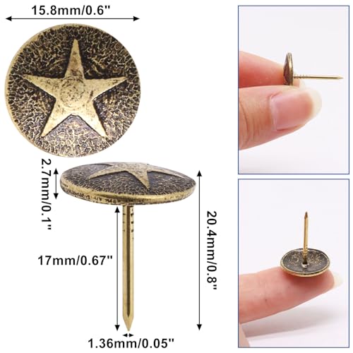 100pcs Upholstery Tacks, Decorative Nails Thumb Tacks Round Metal Upholstery Nails for Wood Upholstery Pins Retro Furniture Tacks (16x20mm, Star Bronze) Φ16x20mm