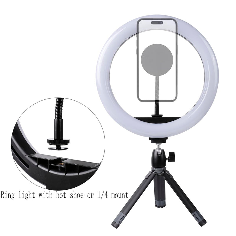 Super Magnetic Phone Holder for Ring Light and Tripod Stand with 1/4'' and Hot Shoe Adapter, Flexible Cell Phone Tripod Mount Adapter for MagSafe iPhone 15 14 13 12 Series