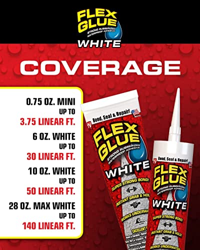 Flex Glue Rubberized Waterproof Adhesive, White, 0.75 oz Mini Tube, 3-Pack
