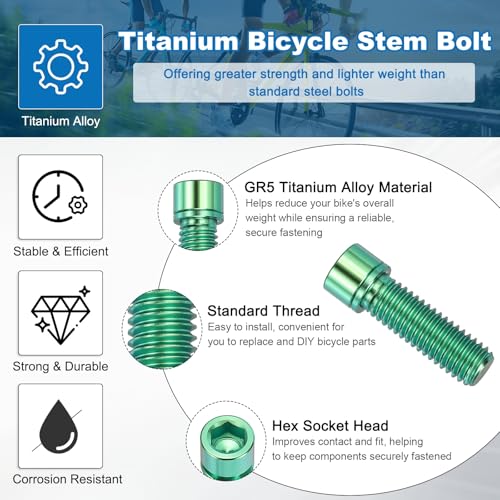 6pcs Titanium Bicycle Stem Bolt M8x25mm Hex Socket Green-Fitting
