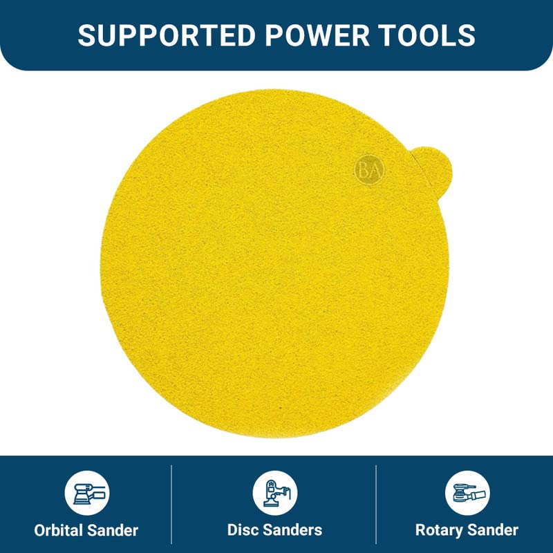 Benchmark Abrasives 5" PSA Gold Adhesive DA Sanding Discs Aluminum Oxide Grains Designed for Surface Blending Edge Sanding General Stock Removal Orbital Sanders (50 Pack) - 120 Grit