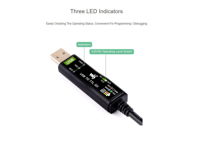 waveshare Industrial USB to TTL Serial Adapter Cable, USB to TTL (D) Converter Onboard FT232RNL Chip Suitable for Raspberry Pi 5 Serial Port Debugging,3.3V/5V Voltage Level Switching