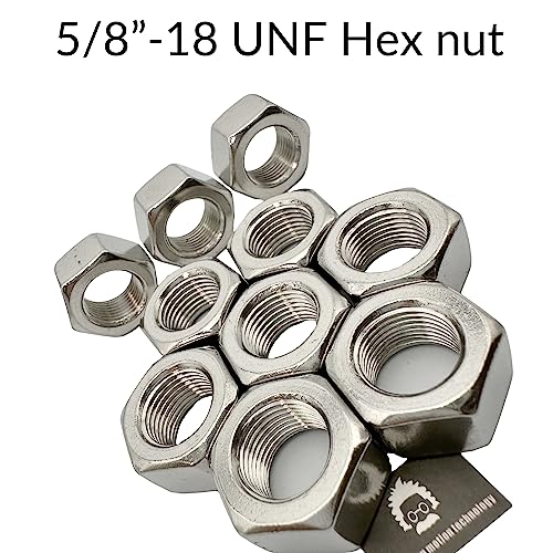 Stainless Steel SS304 5/8"-18 UNF HEX NUT Unified National Fine Series (Pack of 10PCS) 10 304 5/8"-18 UNF
