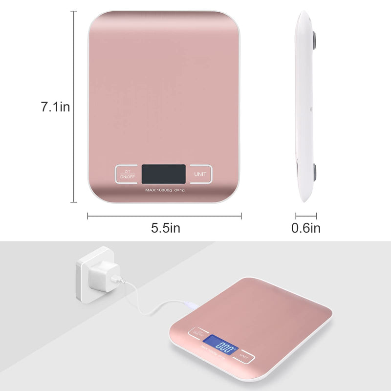 Digital Shipping Scale, Kitchen Scale, Stainless Steel Accurate 10kg/1g Portable Rechargeable Small Postal Scale for Packages, Small Business, Handmade, Liquids, Jewelry, Boutique(Rose Gold) Rose gold Rechargeable(10kg/1g)
