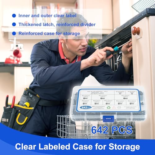 642PCS M3 Button Head Screws（6mm-30mm ） Metric Screw Assortment Kit Metric Bolt Assortment Machine Screws with Lock Flat Washers Grade 10.9 Alloy Steel Hex Socket Head M3 642 Pcs Button Head （6mm-30mm）