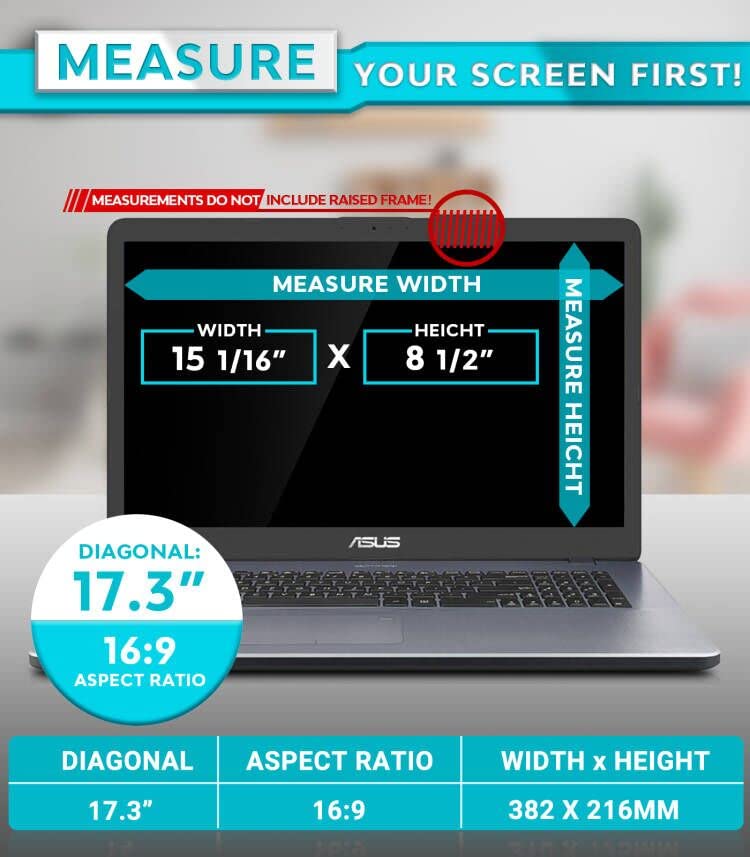 PYS 17" Laptop Privacy Screen Protector - Removable 17.3 Inch 16:9 Laptop Screen Privacy Shield, Anti Glare & Blue Light Screen Filters for Lenovo Hp Dell Acer Asus Thinkpad Envy Xps 17.3 Inch (Diagonal) - 16:9 Aspect Ratio